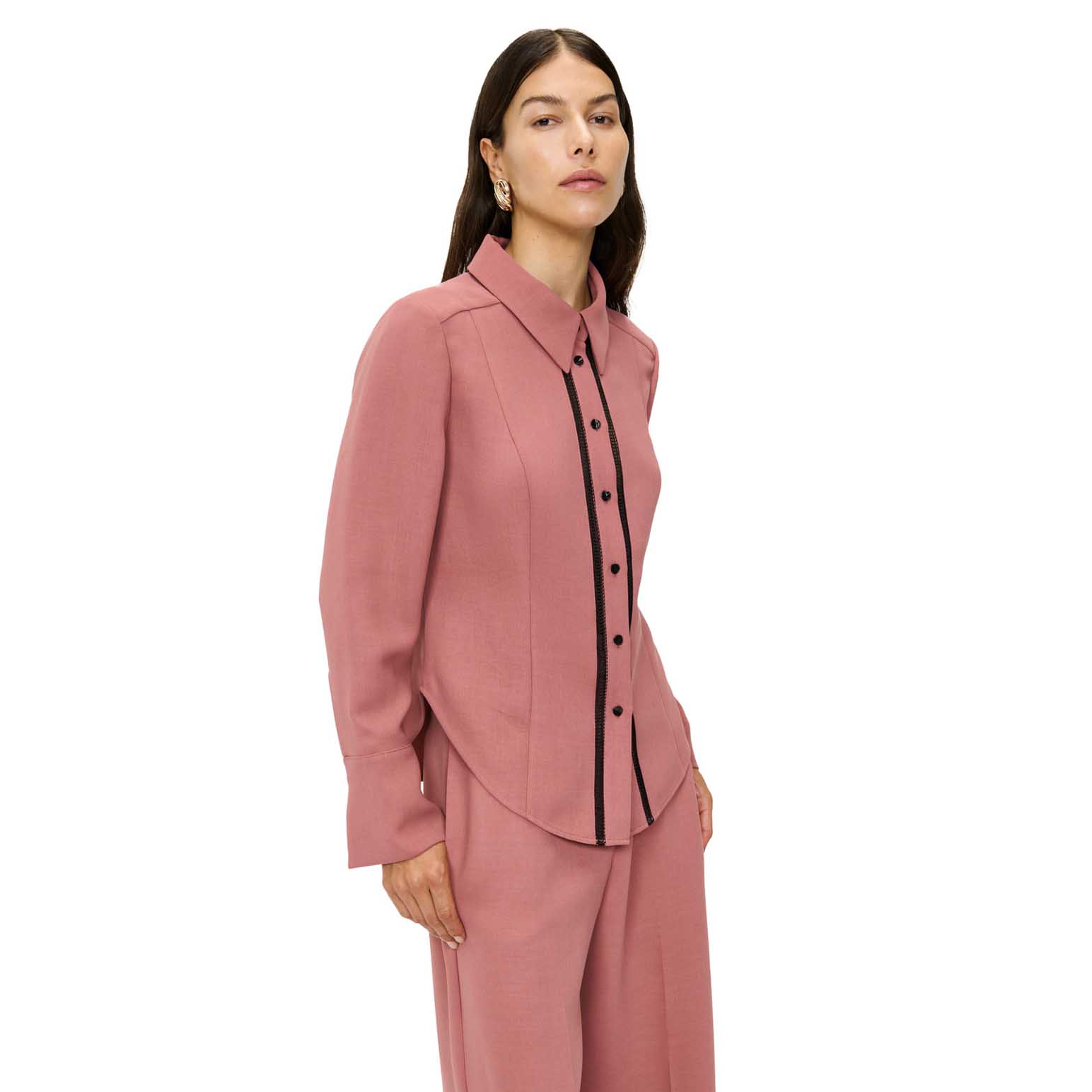 Veronika Maine Double Weave Lace Trim Shirt